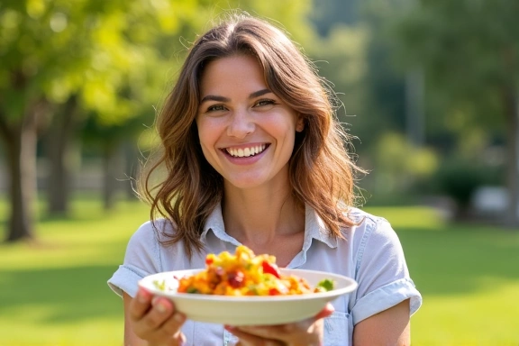 Mujer sonriendo feliz y llena de energía
